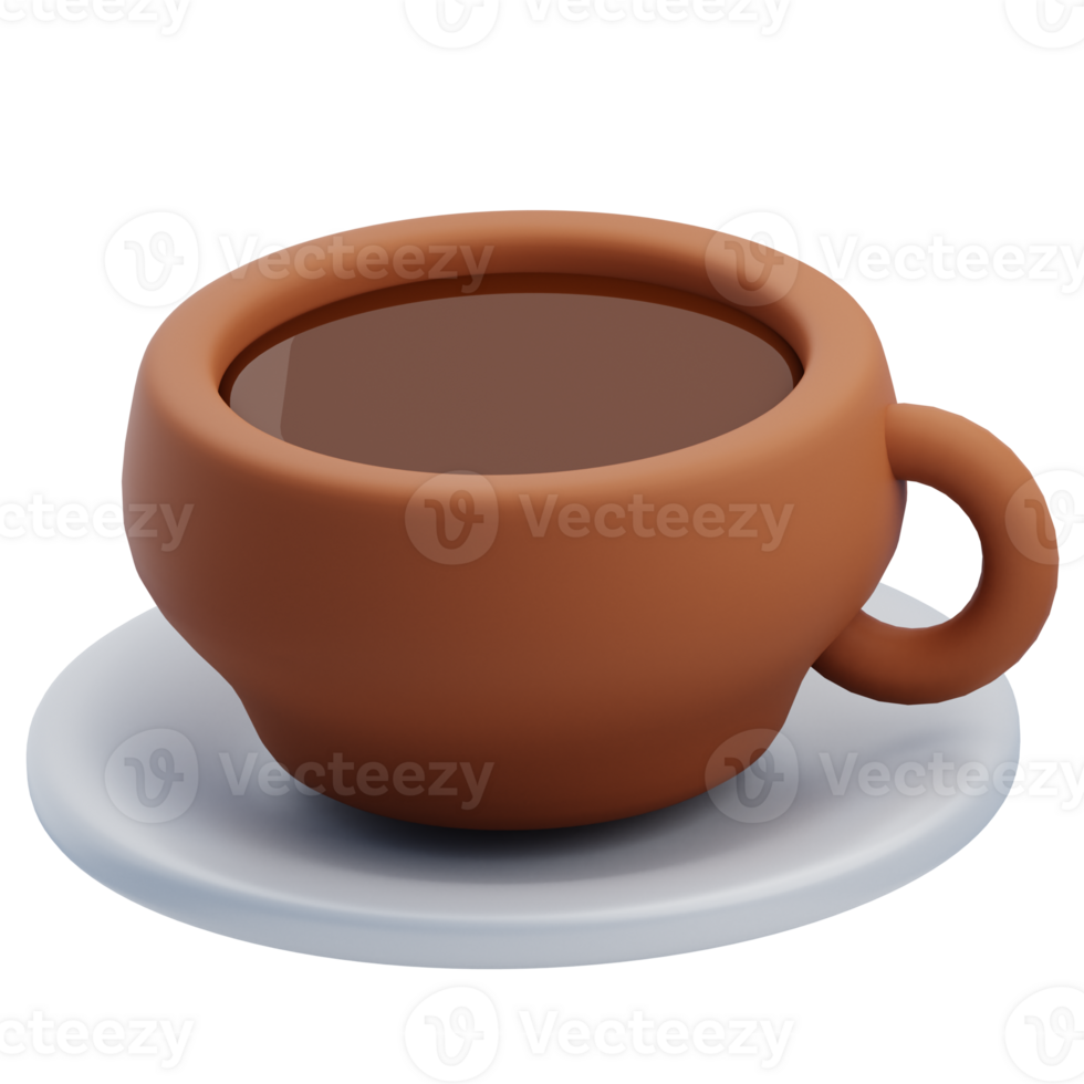 3D Brown Coffee Cup On Saucer png