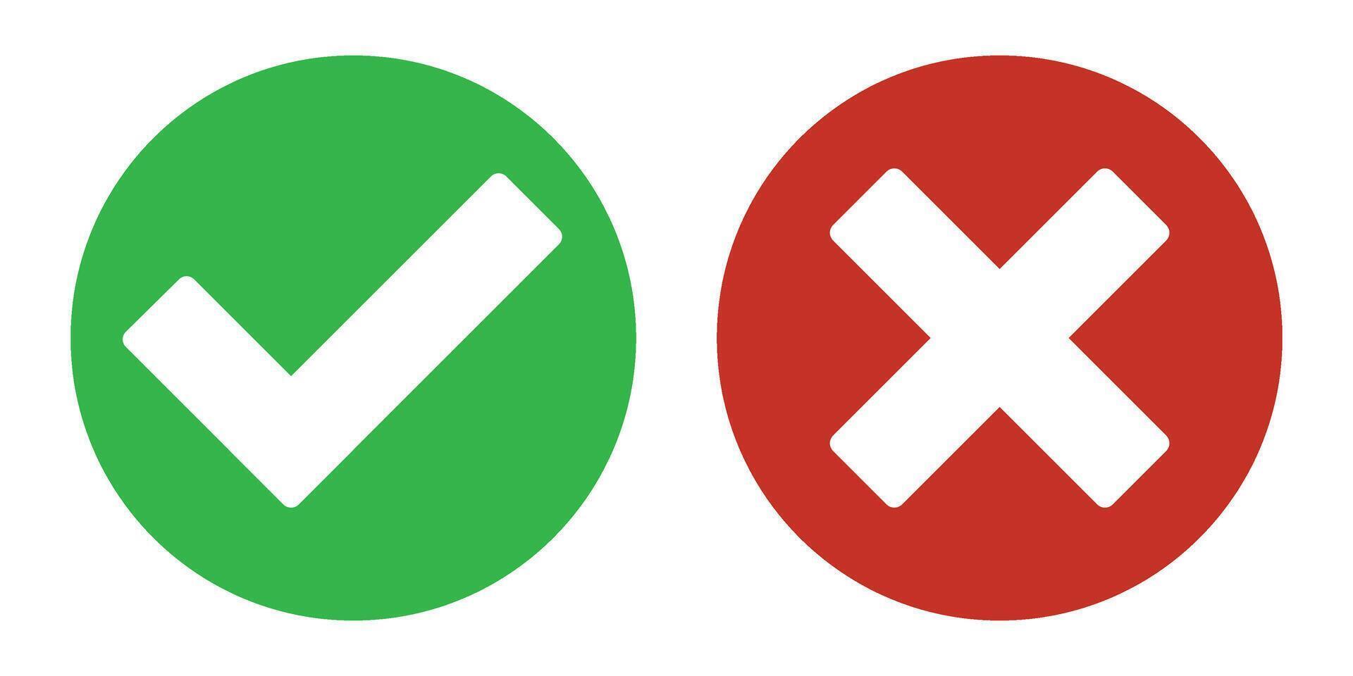 Tick and cross signs. YES and NO. False and true, right and wrong. Correct and incorrect, accept and reject. Green tick OK and red X cross. isolated on white. Digital content vector