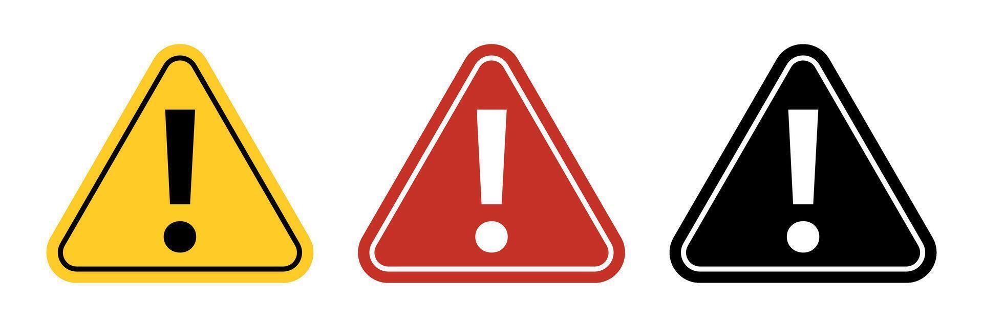 Red yellow black triangular warning or caution sign with exclamation mark. Warning, precaution, attention, alert icon. Warning sign. Exclamation mark. vector