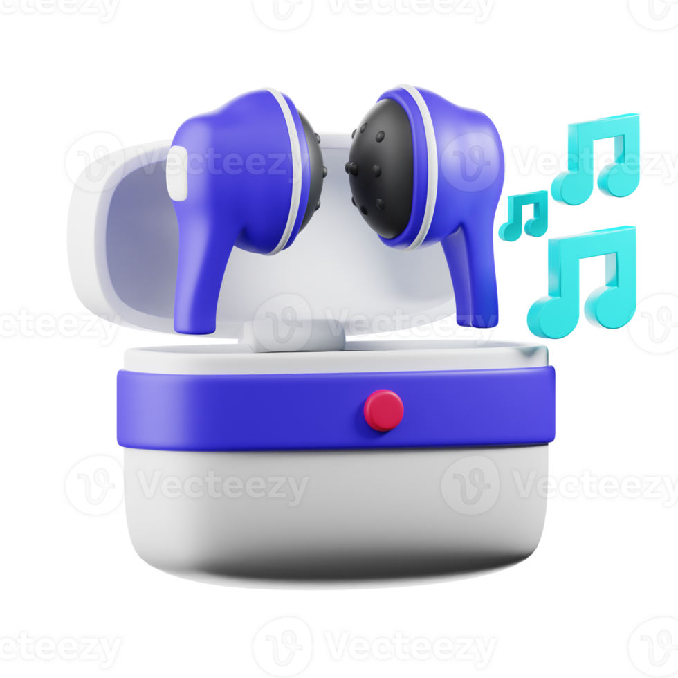3D Wireless Earbuds With Sound Notes png
