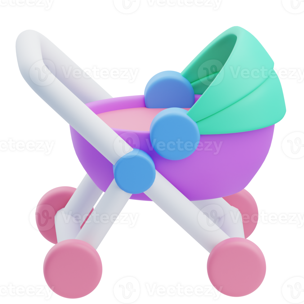 3D Colorful Baby Stroller Illustration png