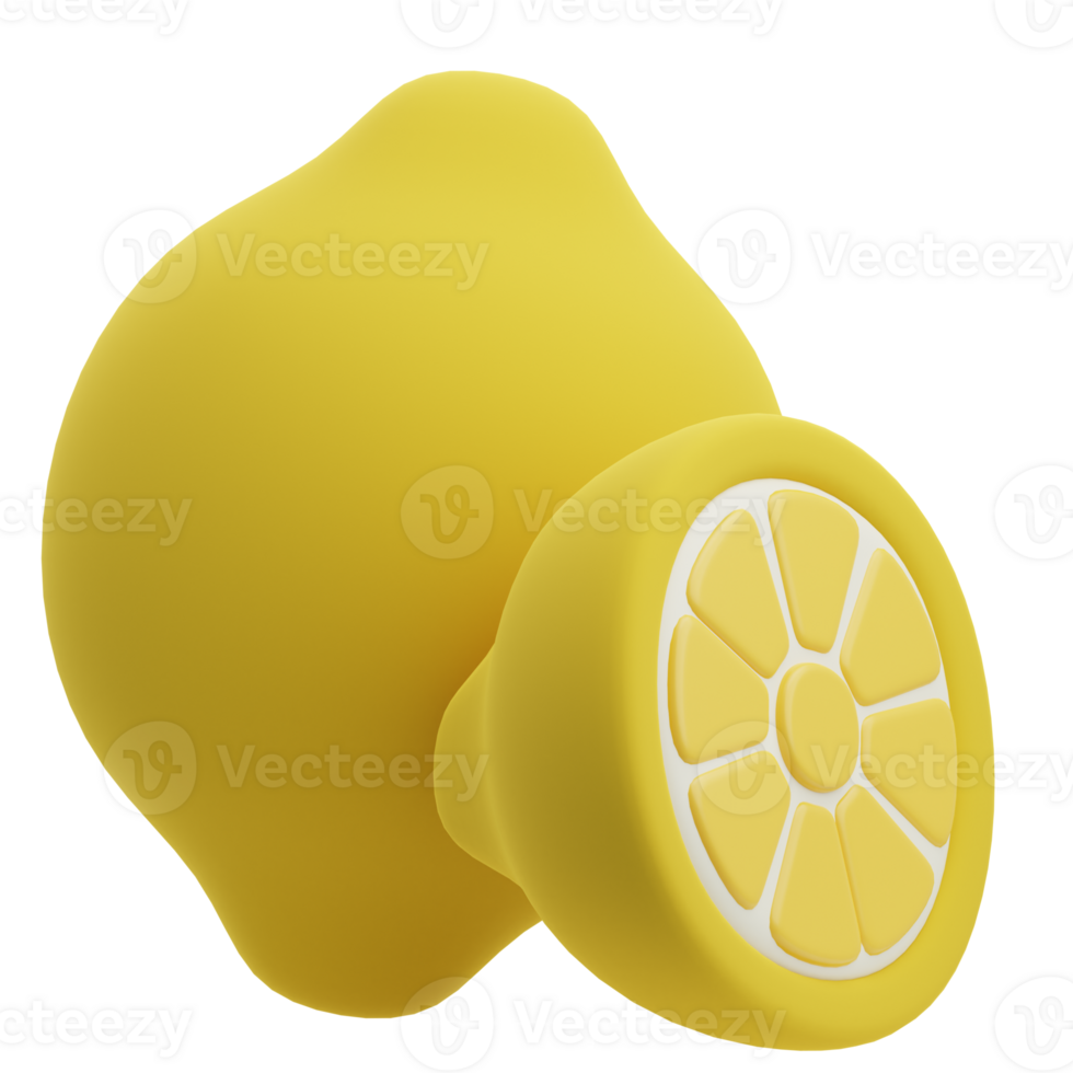 3D Lemon Whole And Half Slices Illustration png