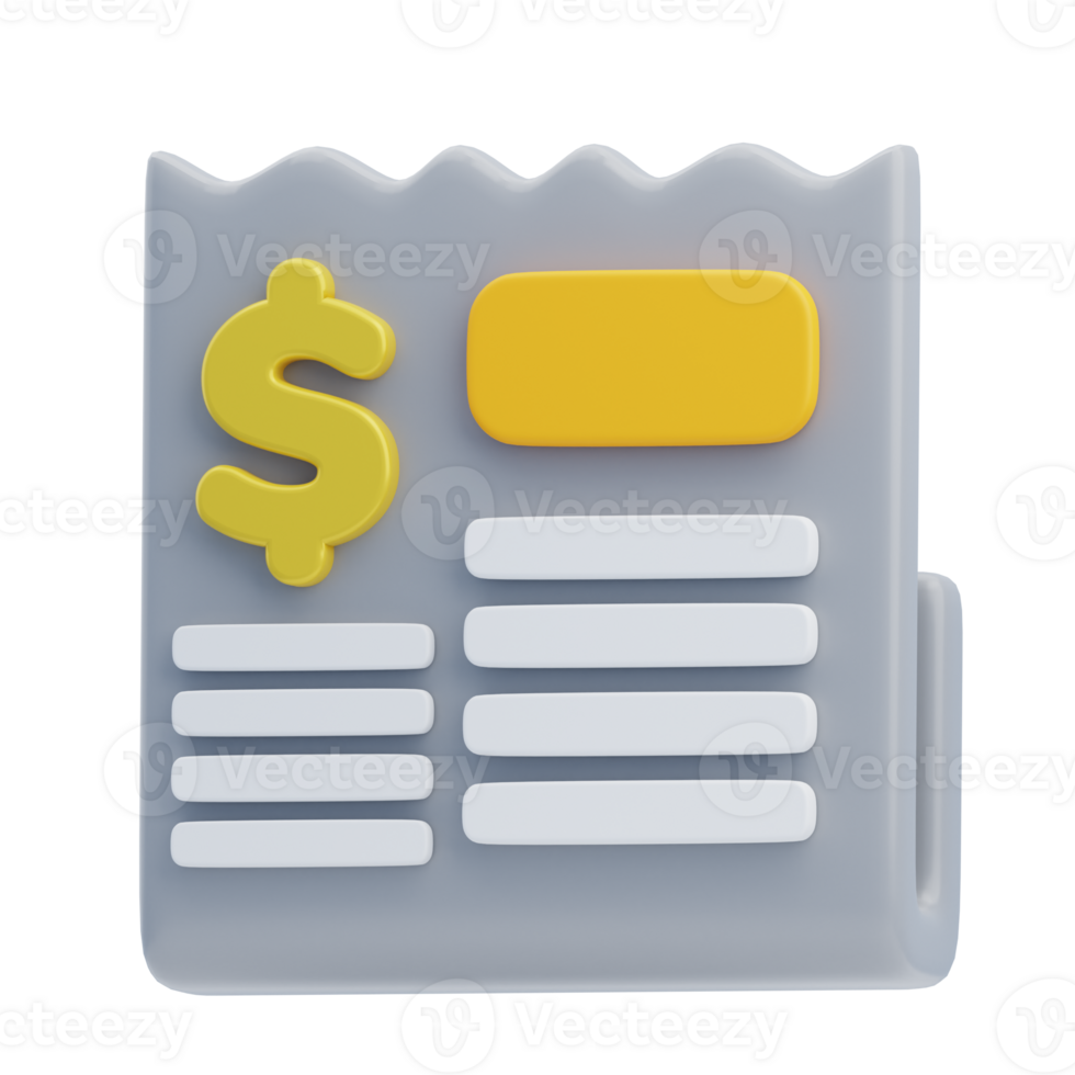 3D Grocery Shopping Receipt Icon Illustration png