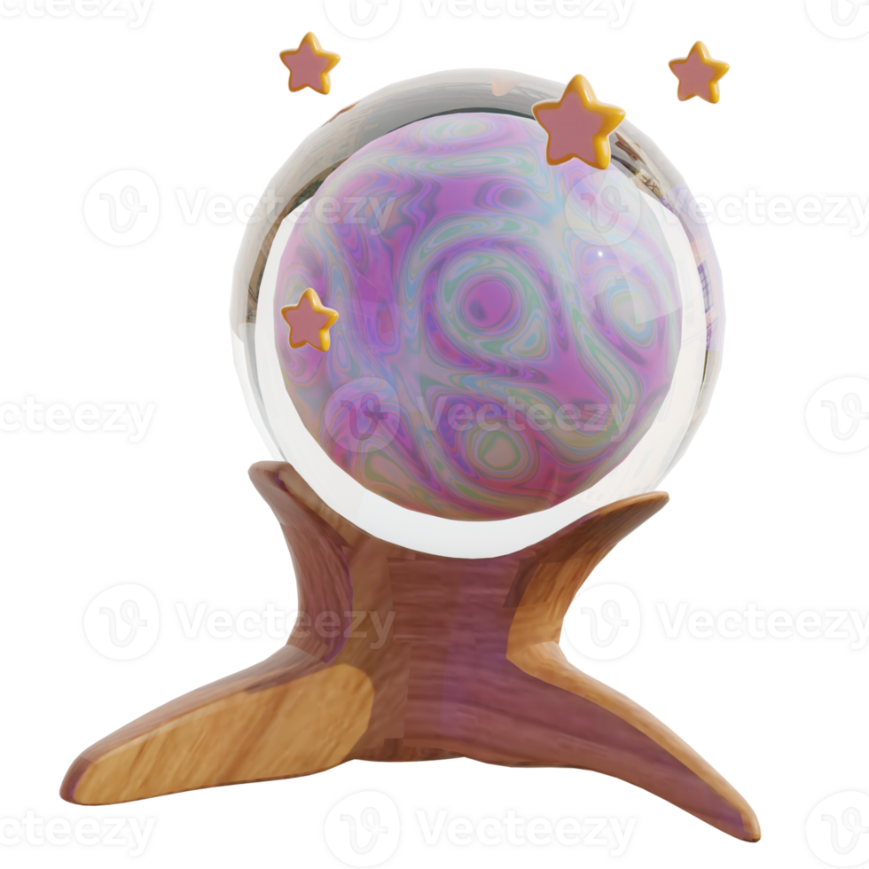 3D Fantasy Crystal Ball with Wooden Stand png