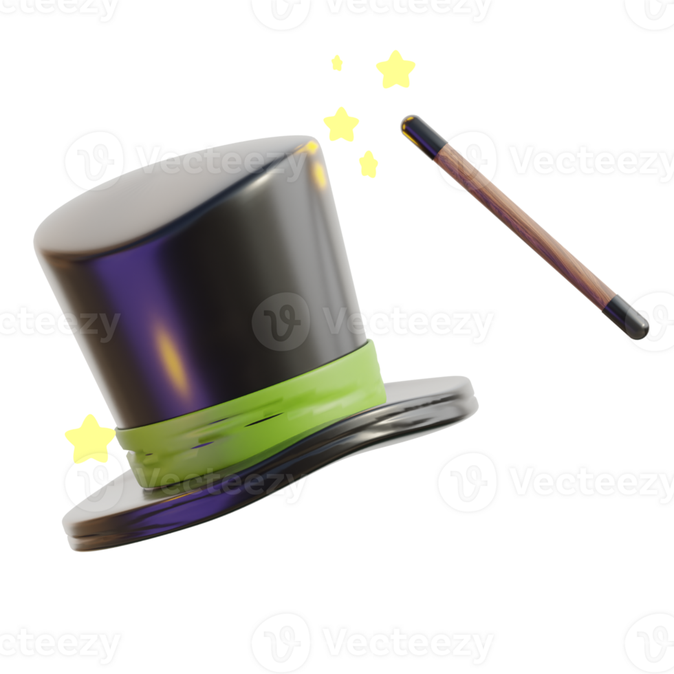 3D Magical Top Hat And Wand Fantasy png