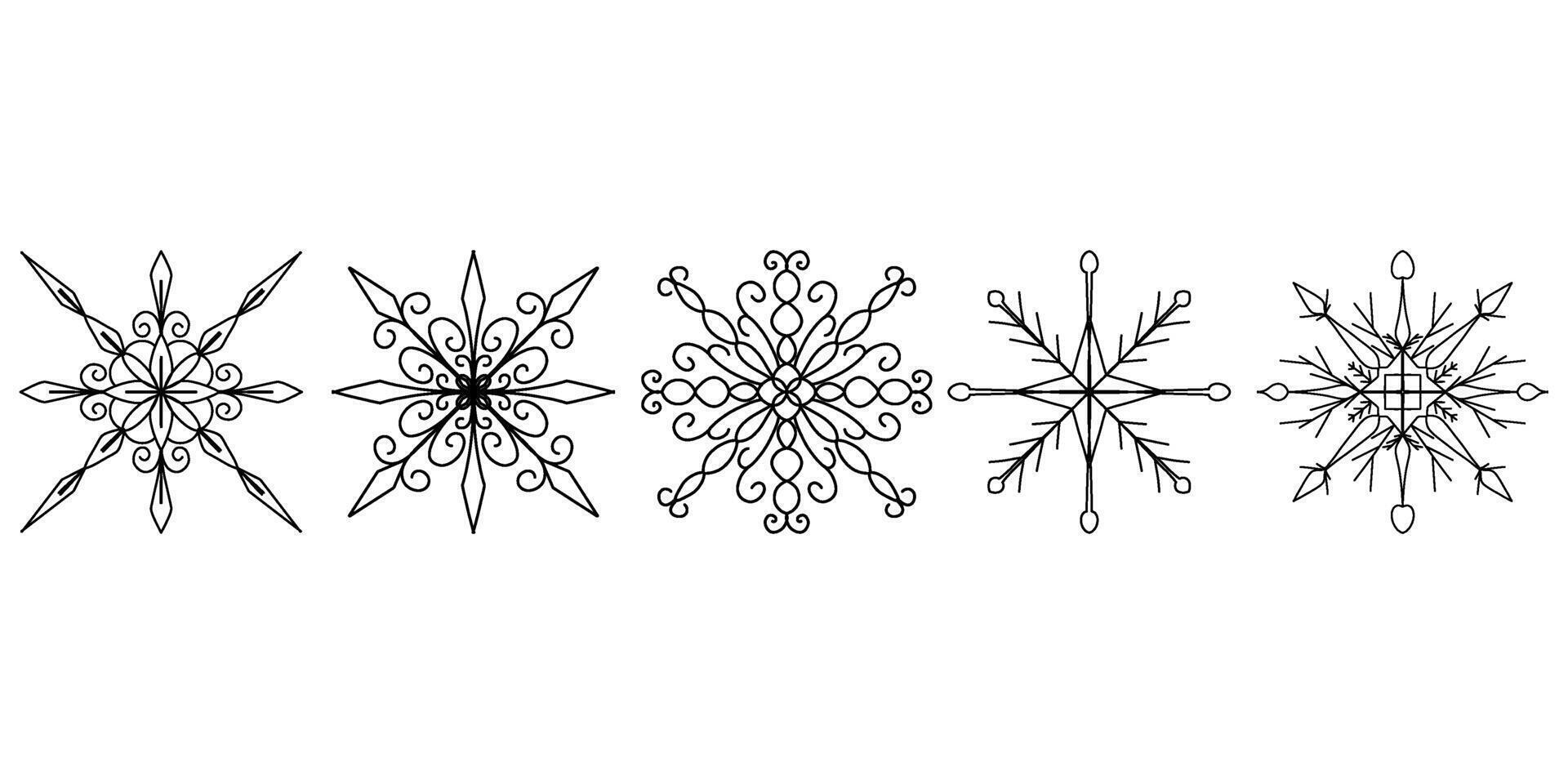 Set of doodle snowflakes isolated vector