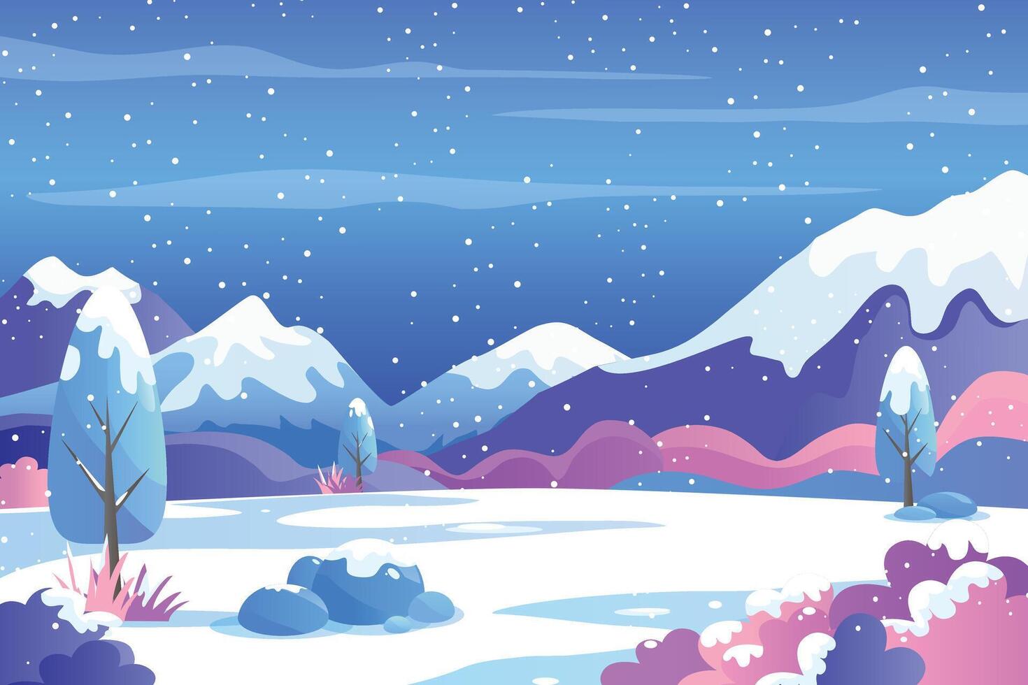 Winter Landscape with Mountains on the Background Snowy View of Nature Illustration vector