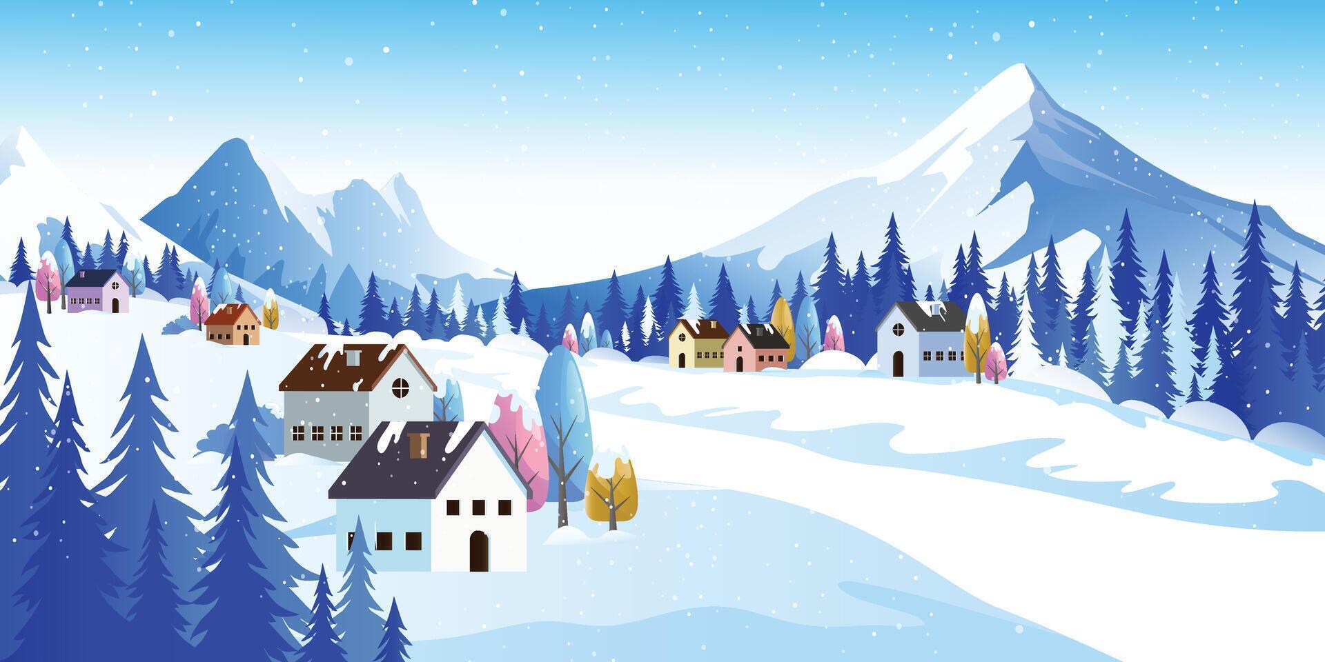 Winter Snow Landscape Snowy Countryside with Mountains in the Background vector
