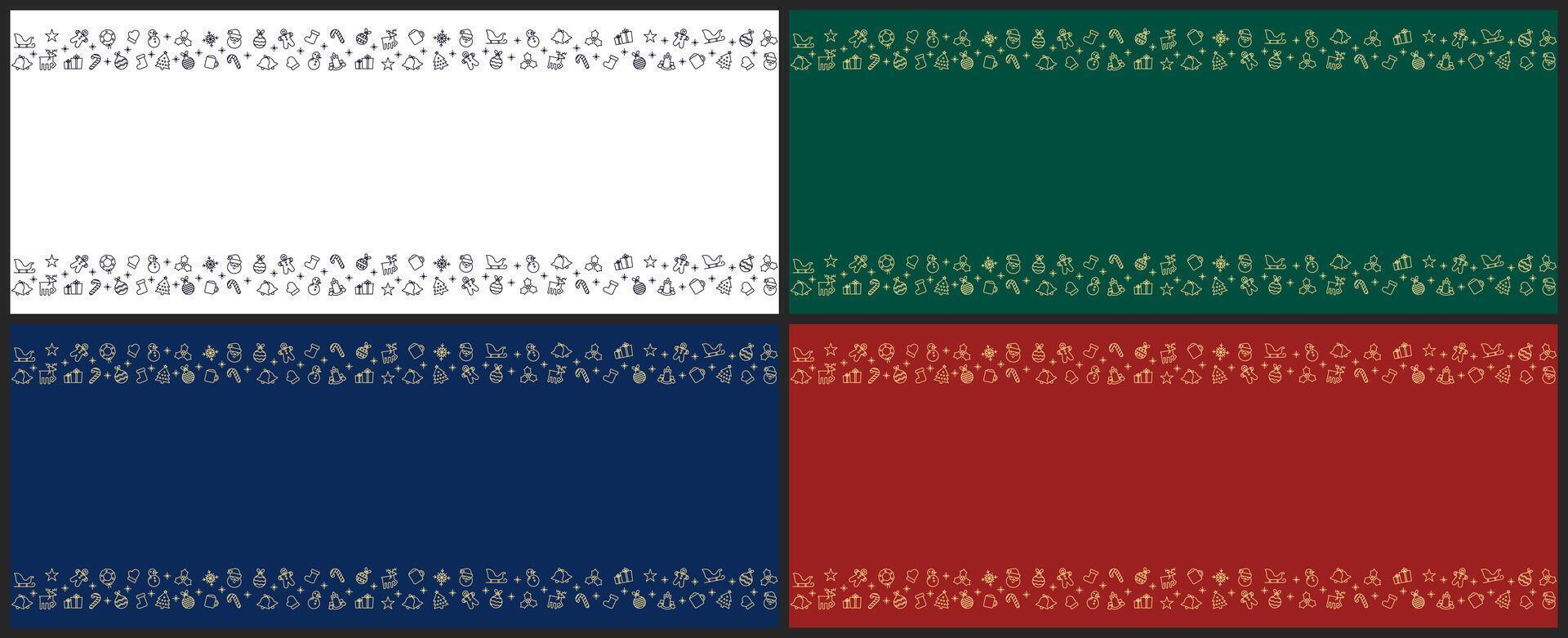 Christmas web header banner set. Horizontal background with festive icon ornaments frame. vector