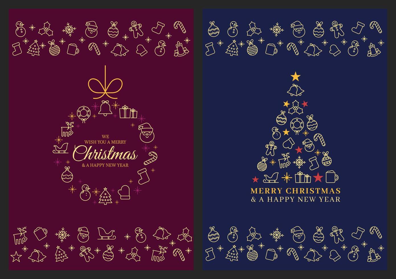 Merry Christmas and a Happy New Year Card Design. Christmas Tree and Wreath or Christmas ball Icon Poster, greeting card, web banner or background vector
