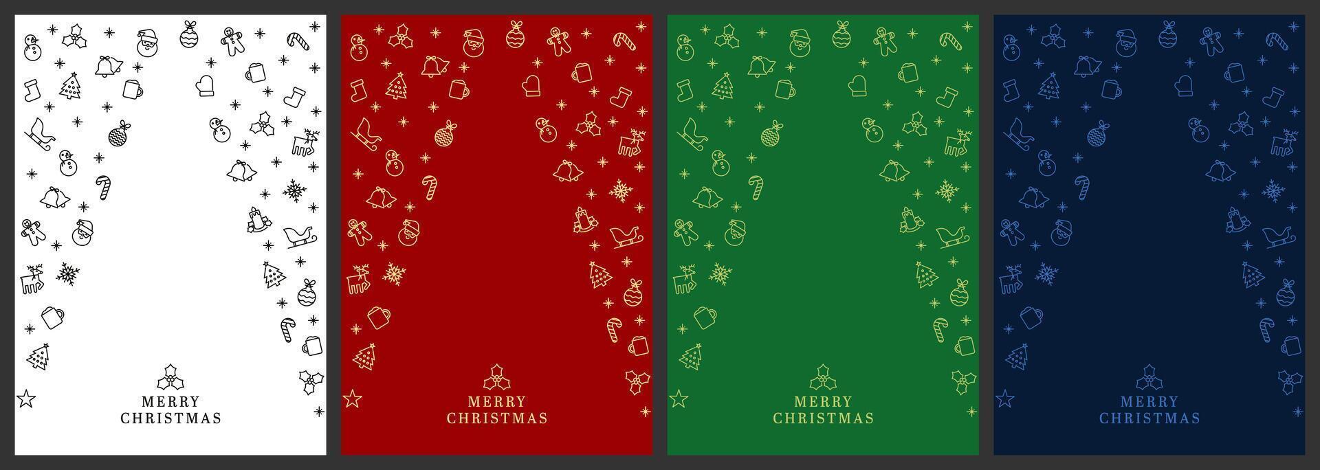 Christmas banners card design with icons forming a triangle tree shape. Digital poster background set in white, red, green and blue. vector