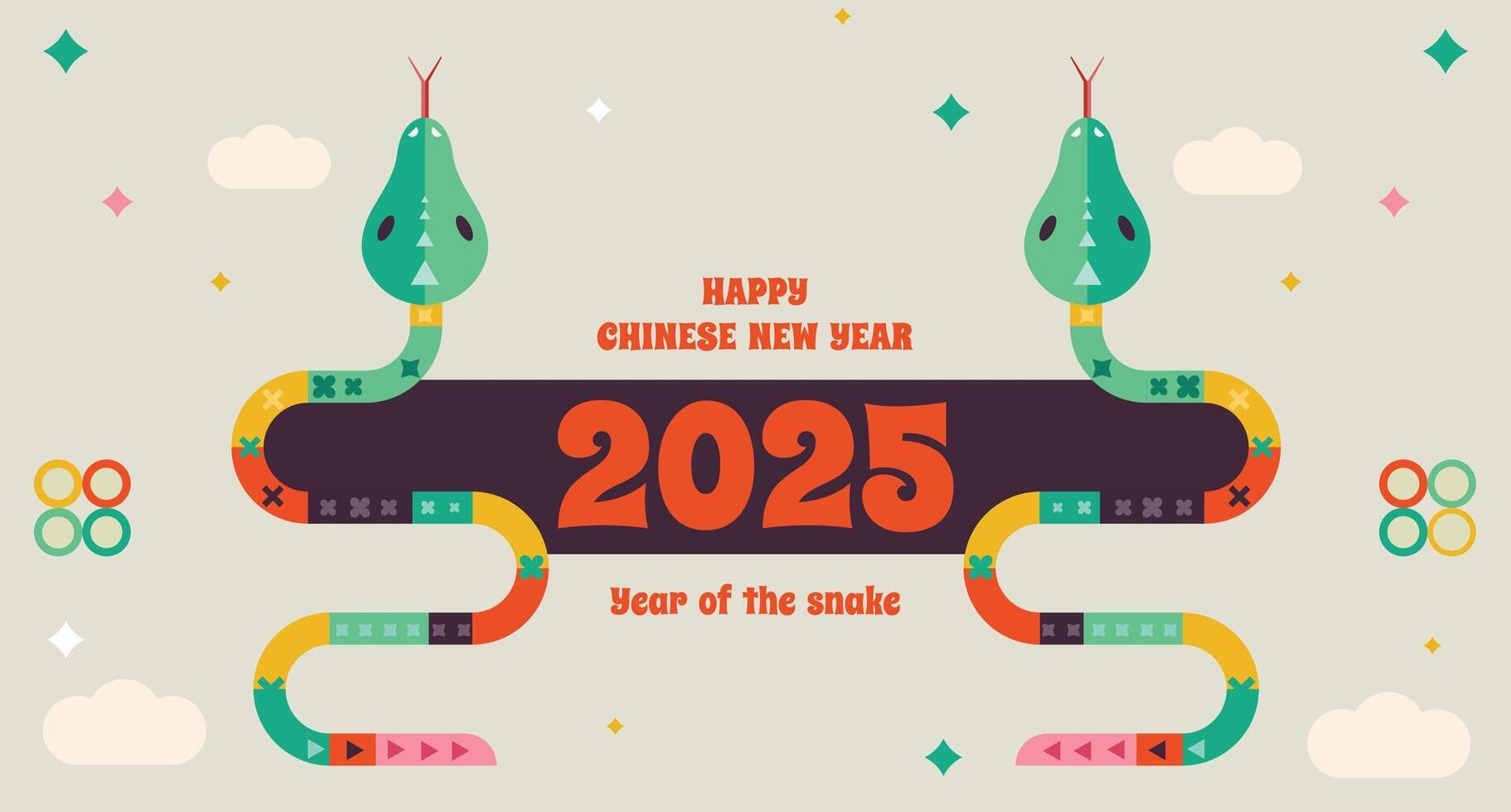 Chinese new year 2025 year of the Snake. colorful Snake illustrations, vertical design, cards, banners. traditional Chinese designs with snakes. Lunar new year concept, geometric modern snake vector