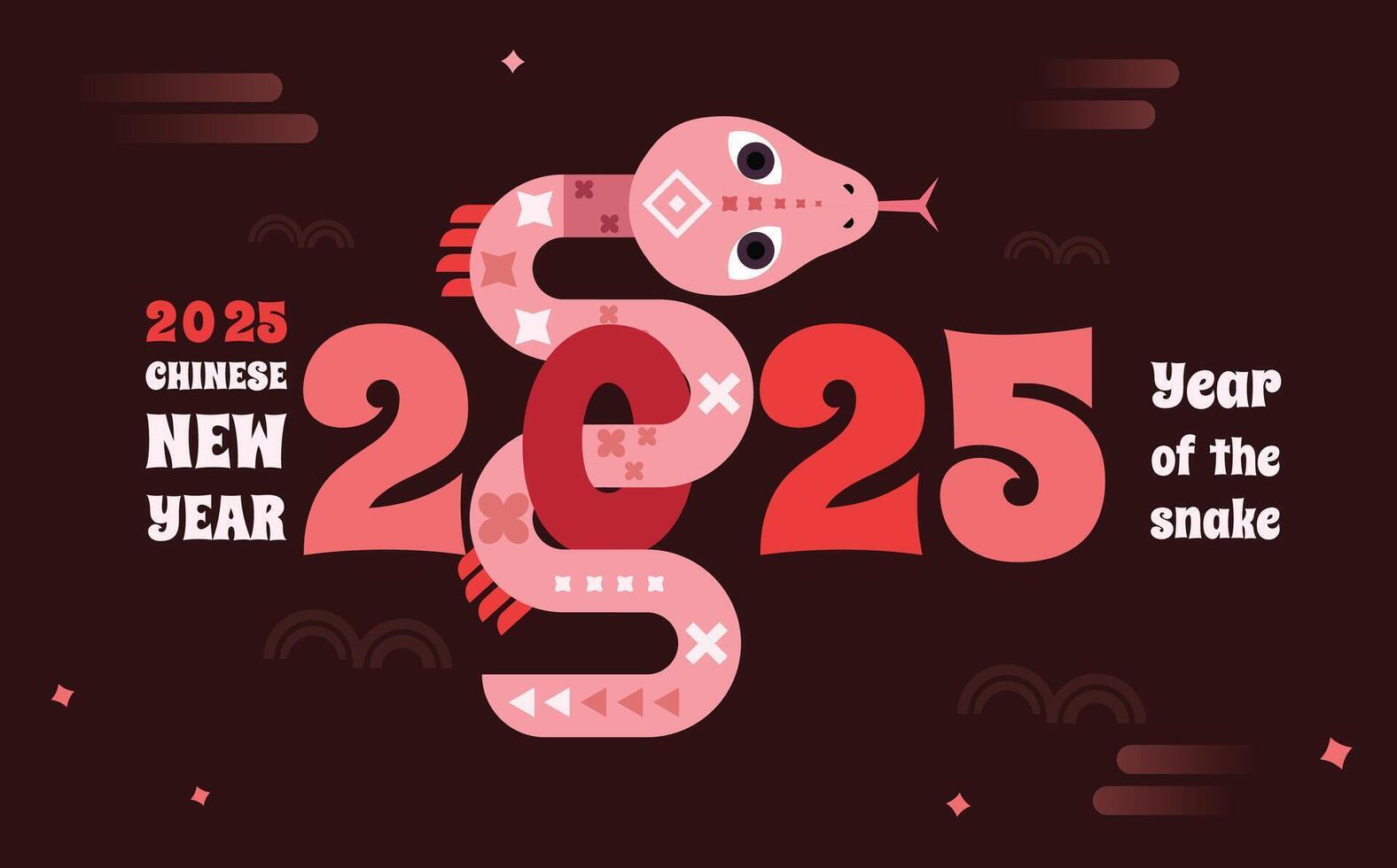 2025 Chinese new year 2025 year of the Snake. Red Snake illustrations, cards, banners. Red traditional Chinese designs with snake. Lunar new year concept, geometric modern vector