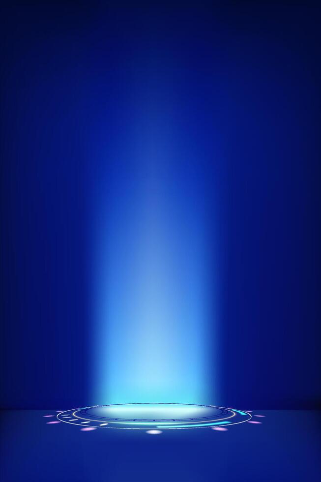 Futuristic blue neon glowing portal. 3d style vertical illustration vector