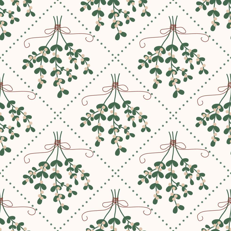 Simple Christmas seamless pattern with mistletoe illustration. Pattern in background. vector
