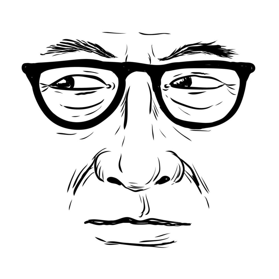Man With Glasses Looking Sideways Line Drawing vector