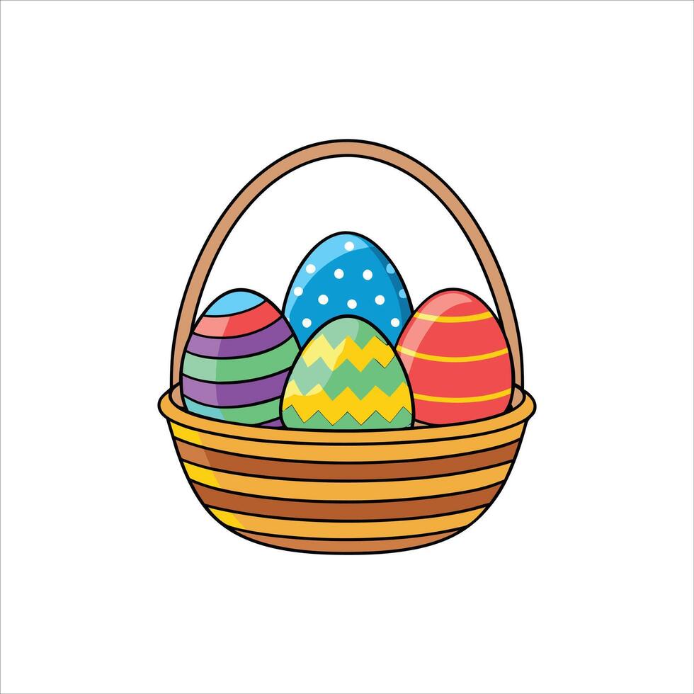 Drawing of a basket with easter eggs on it vector