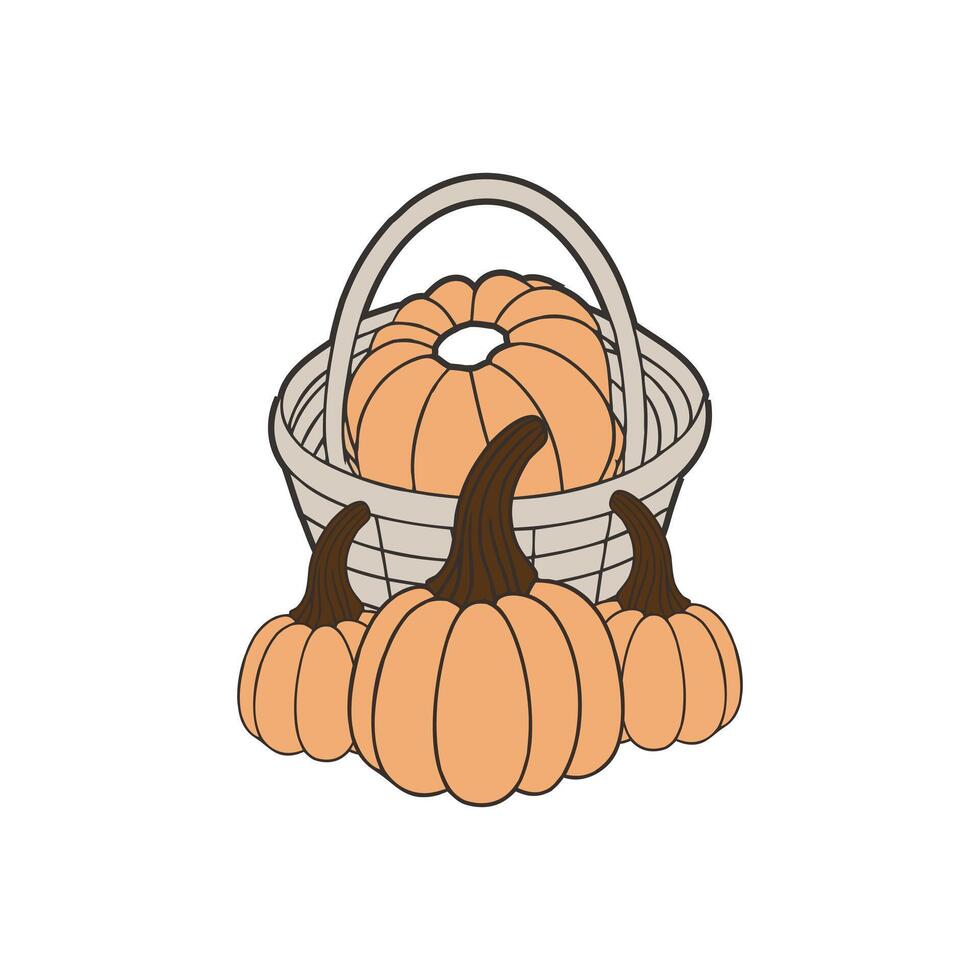 drawing of a pumpkin with bucket vector