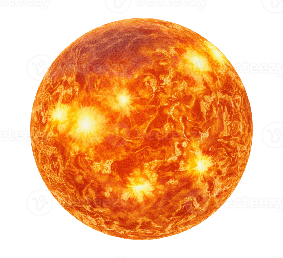 the sun is a bright orange sphere with a glowing yellow center png