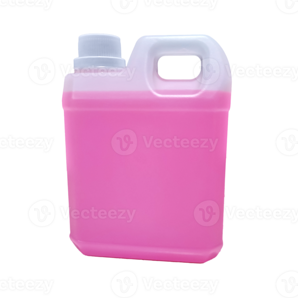 A clear plastic container with pink liquid, a handle, and a white cap png