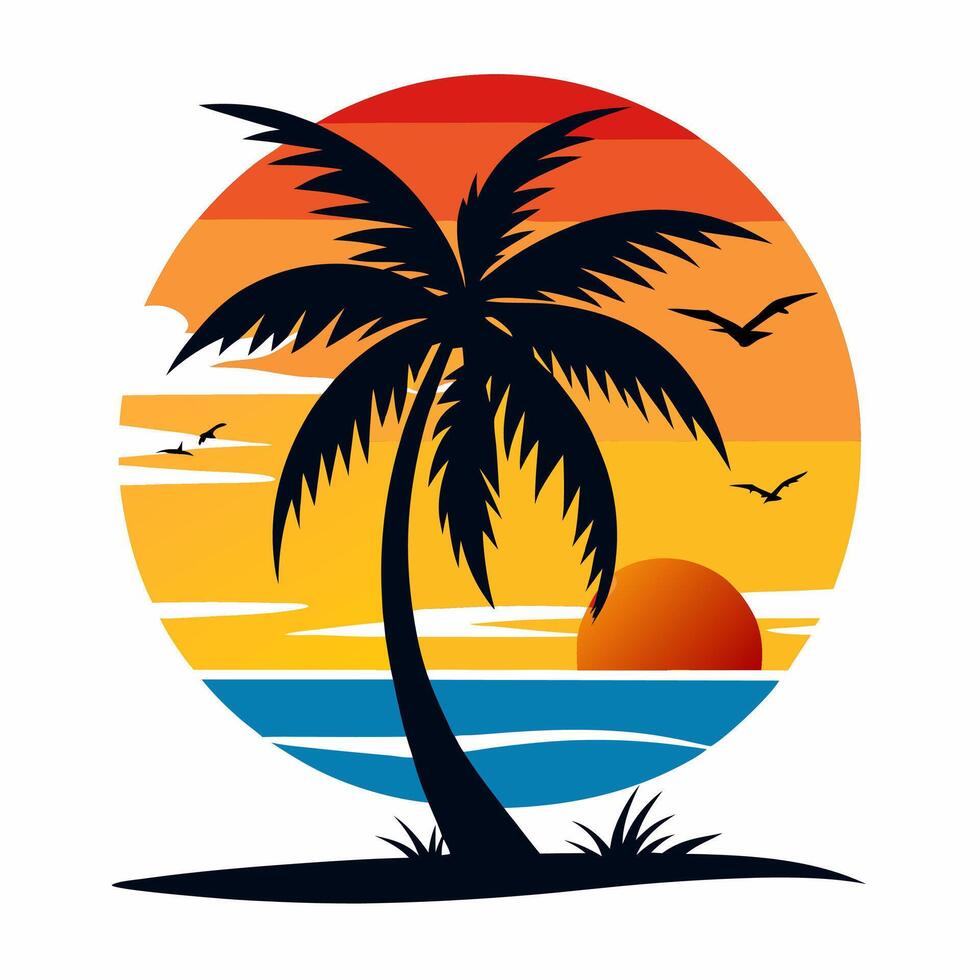 Palm tree and sunset illustration vector