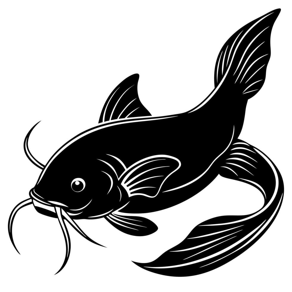 A black and white drawing of a catfish vector