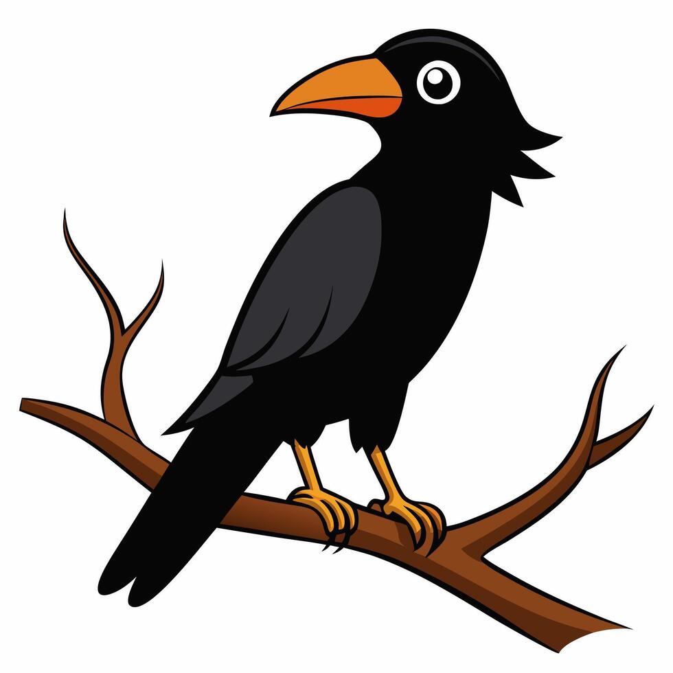 A cartoon crow sitting on a branch vector