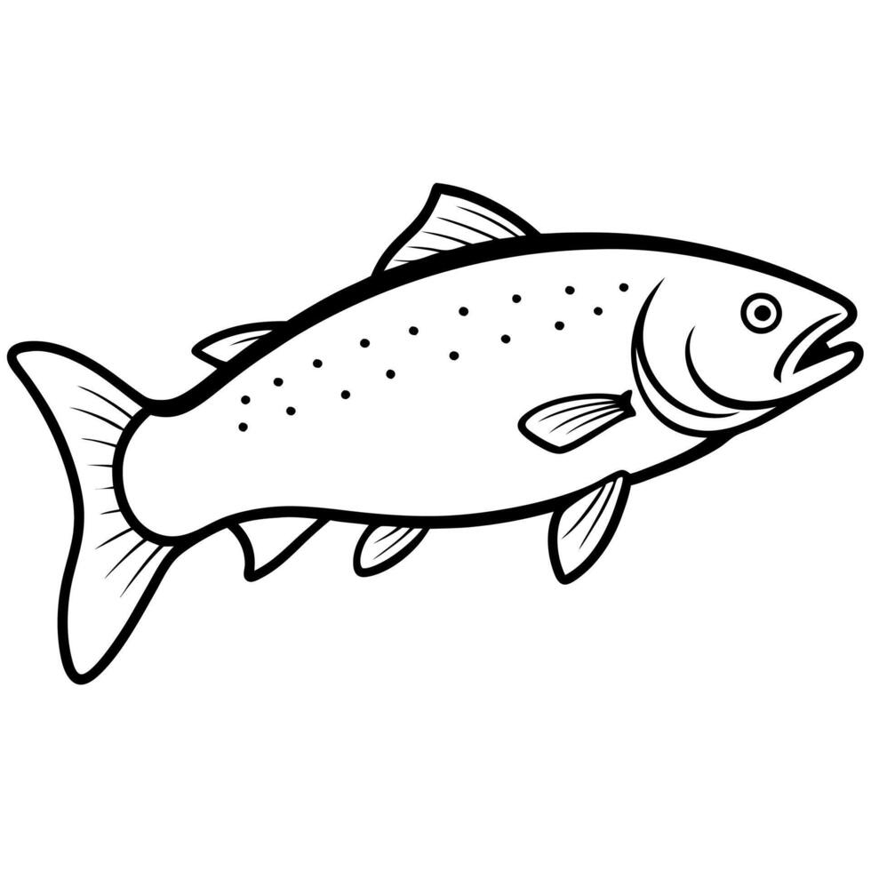 A fish coloring page with a black and white outline vector