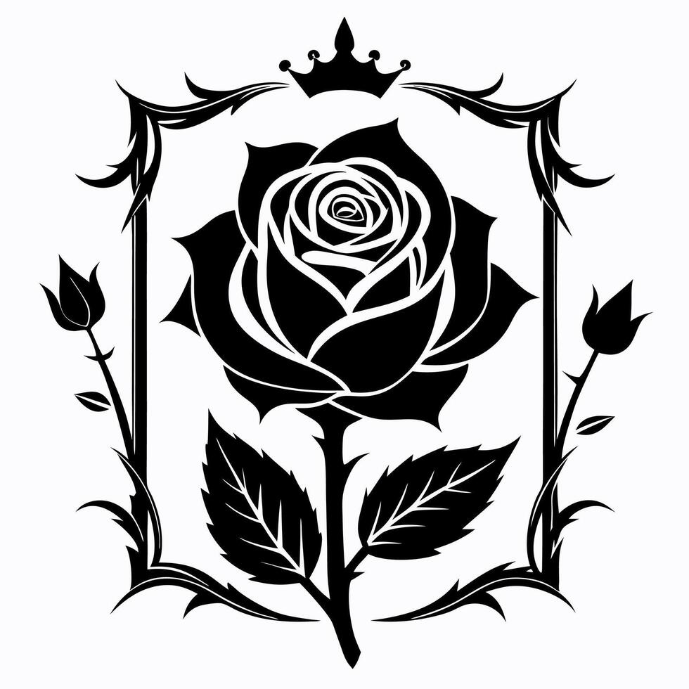 A black and white rose with a crown on it vector