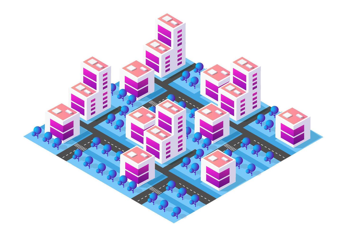 Isometric city with skyscrapers and trees vector