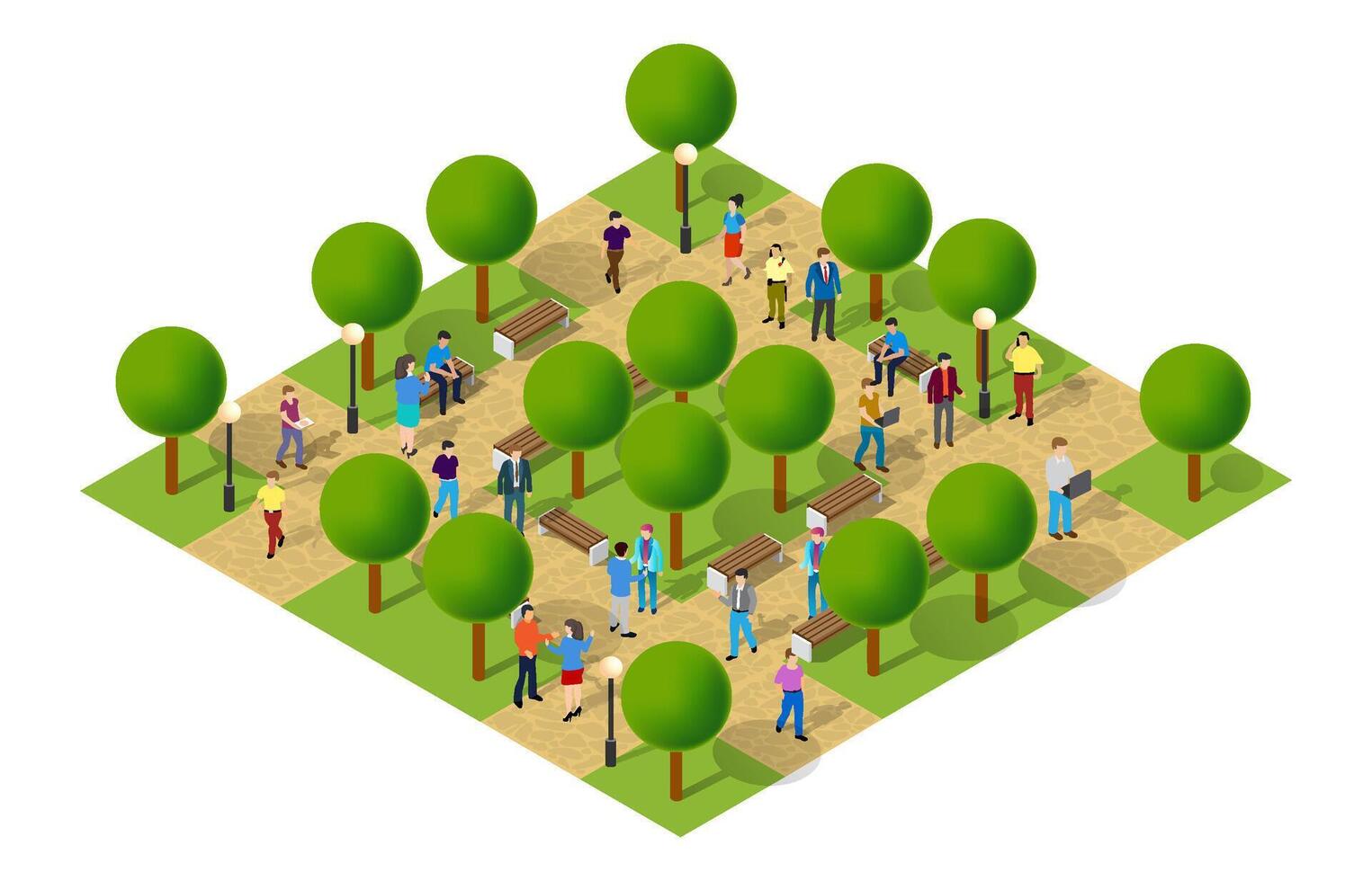 Isometric illustration of people in a park vector