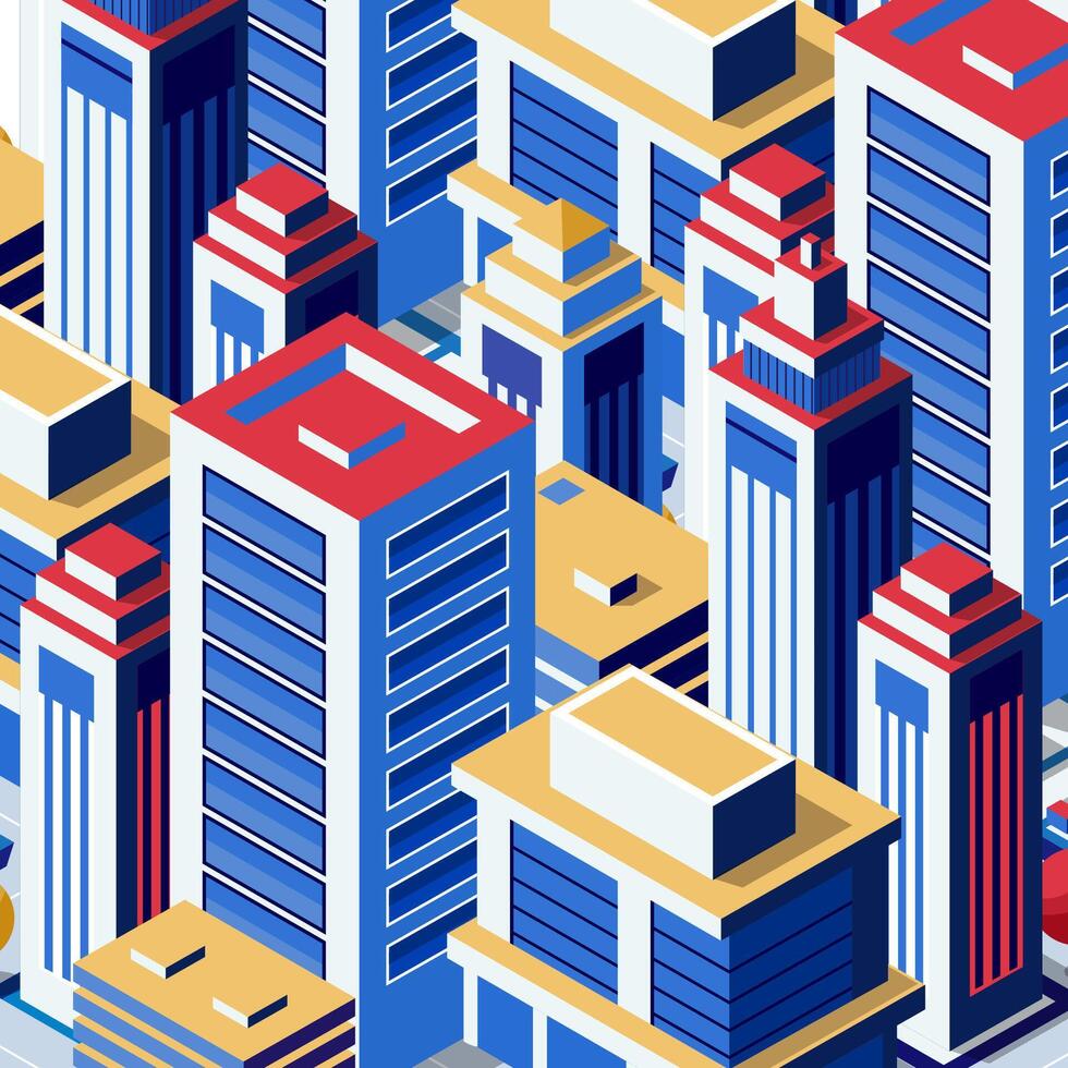 Isometric cityscape with skyscrapers and buildings vector