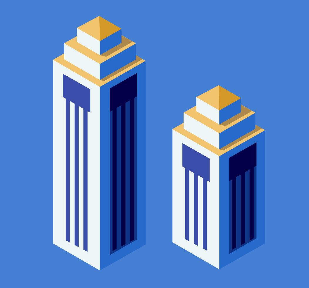 Two tall buildings with blue and white stripes vector