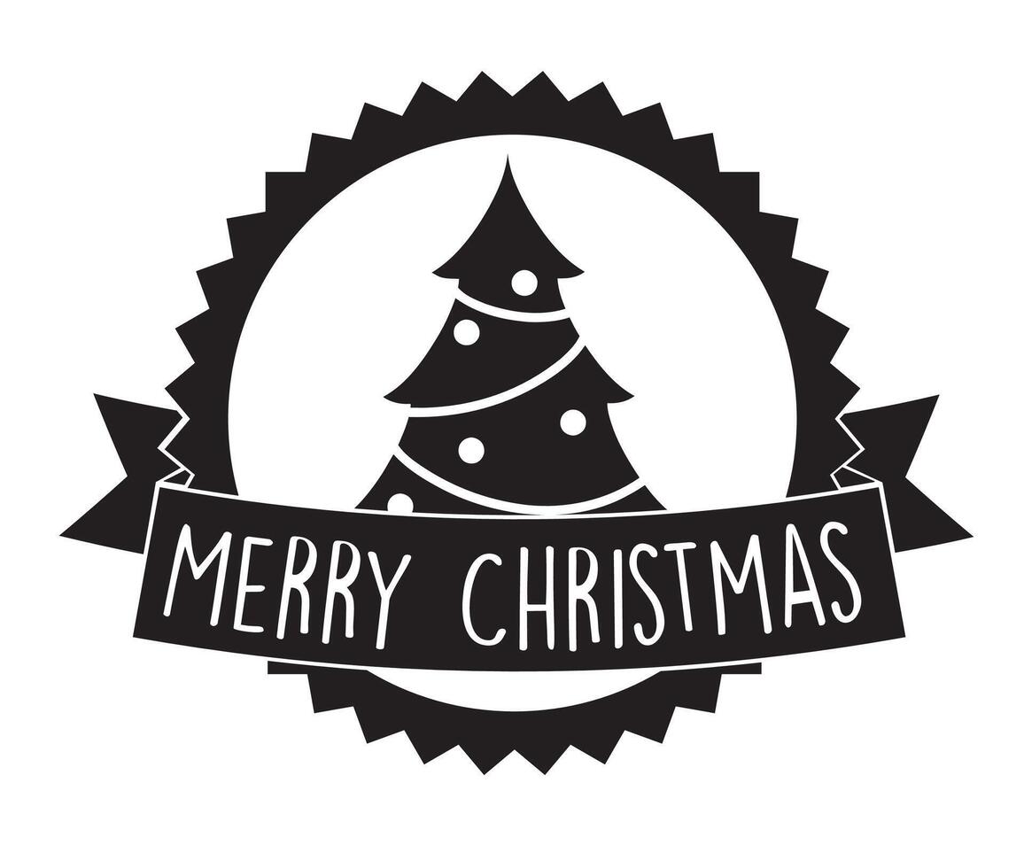 Merry christmas logo with a christmas tree and ribbon vector
