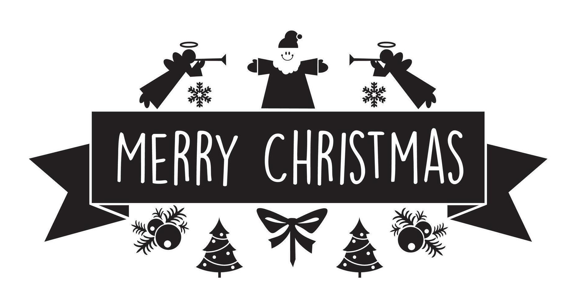 Merry christmas greeting card with angel and christmas tree vector