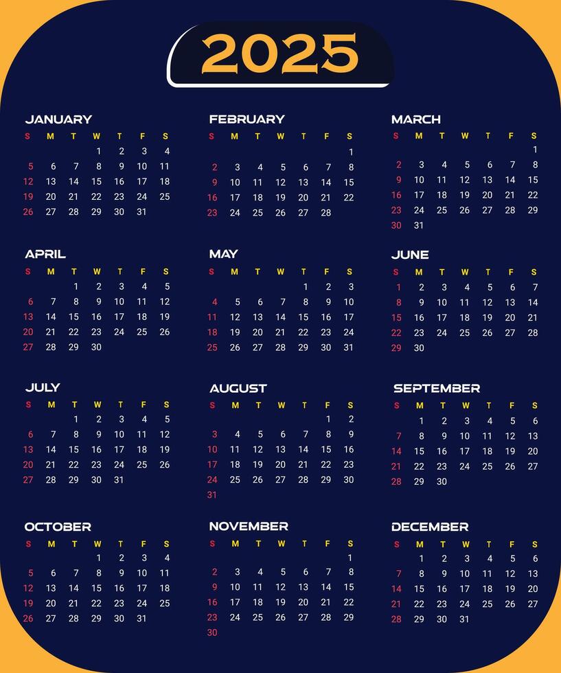 2025 full page calendar design vector