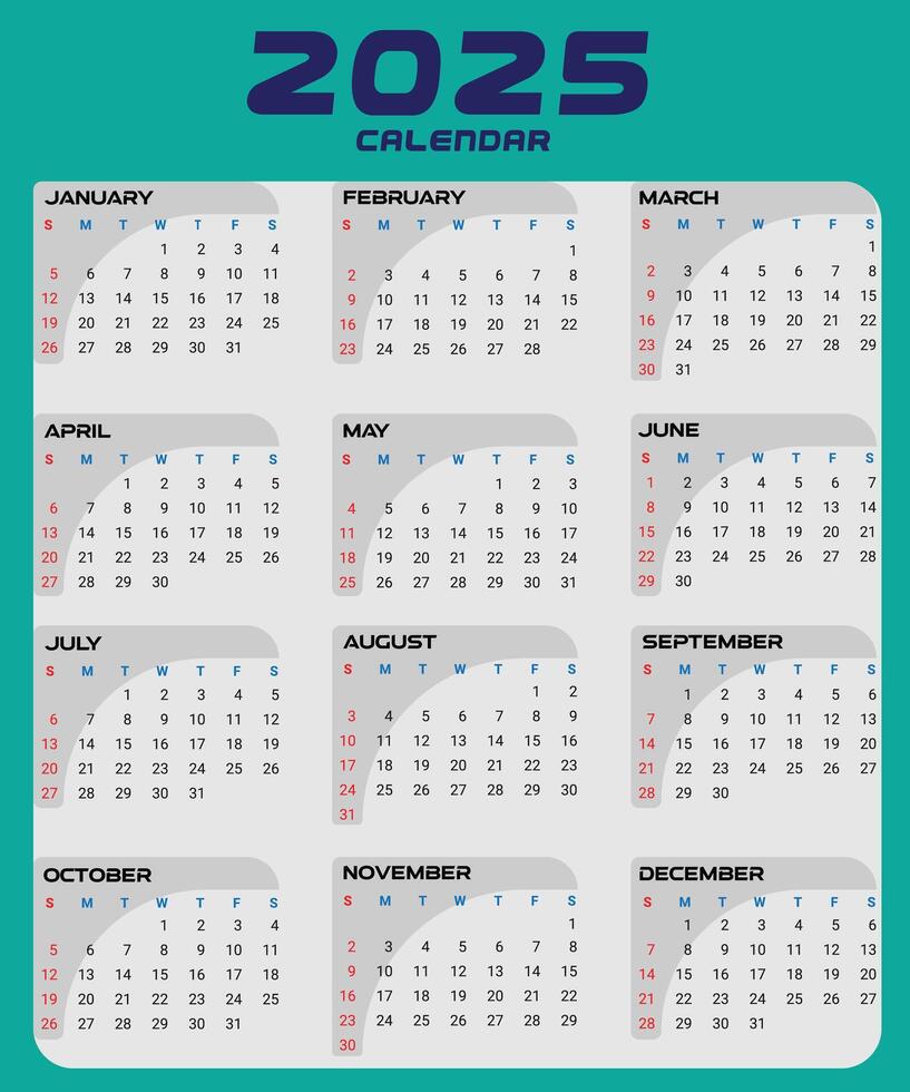 New year 2025 full page calendar design vector