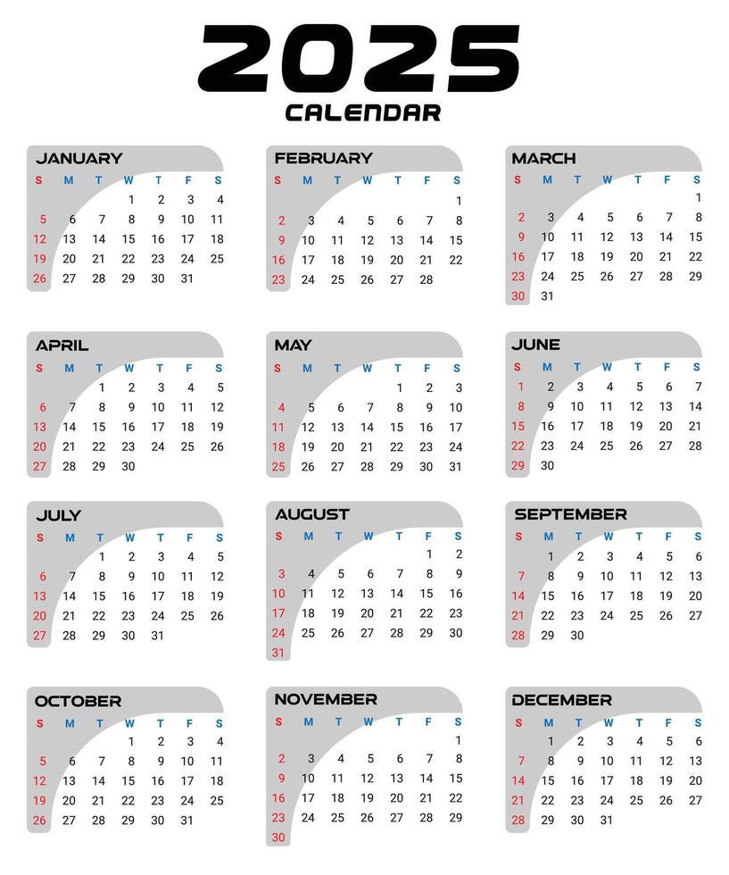 Twelve month 2025 new year calendar design vector