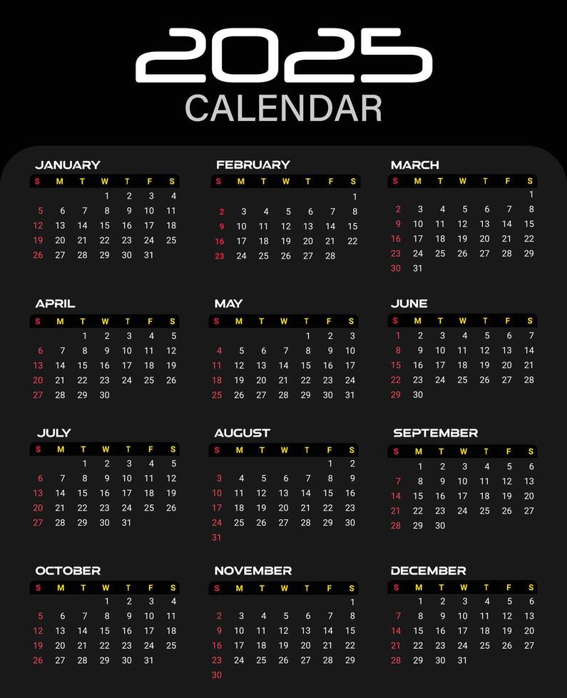 2025 full page blank and white calendar design vector