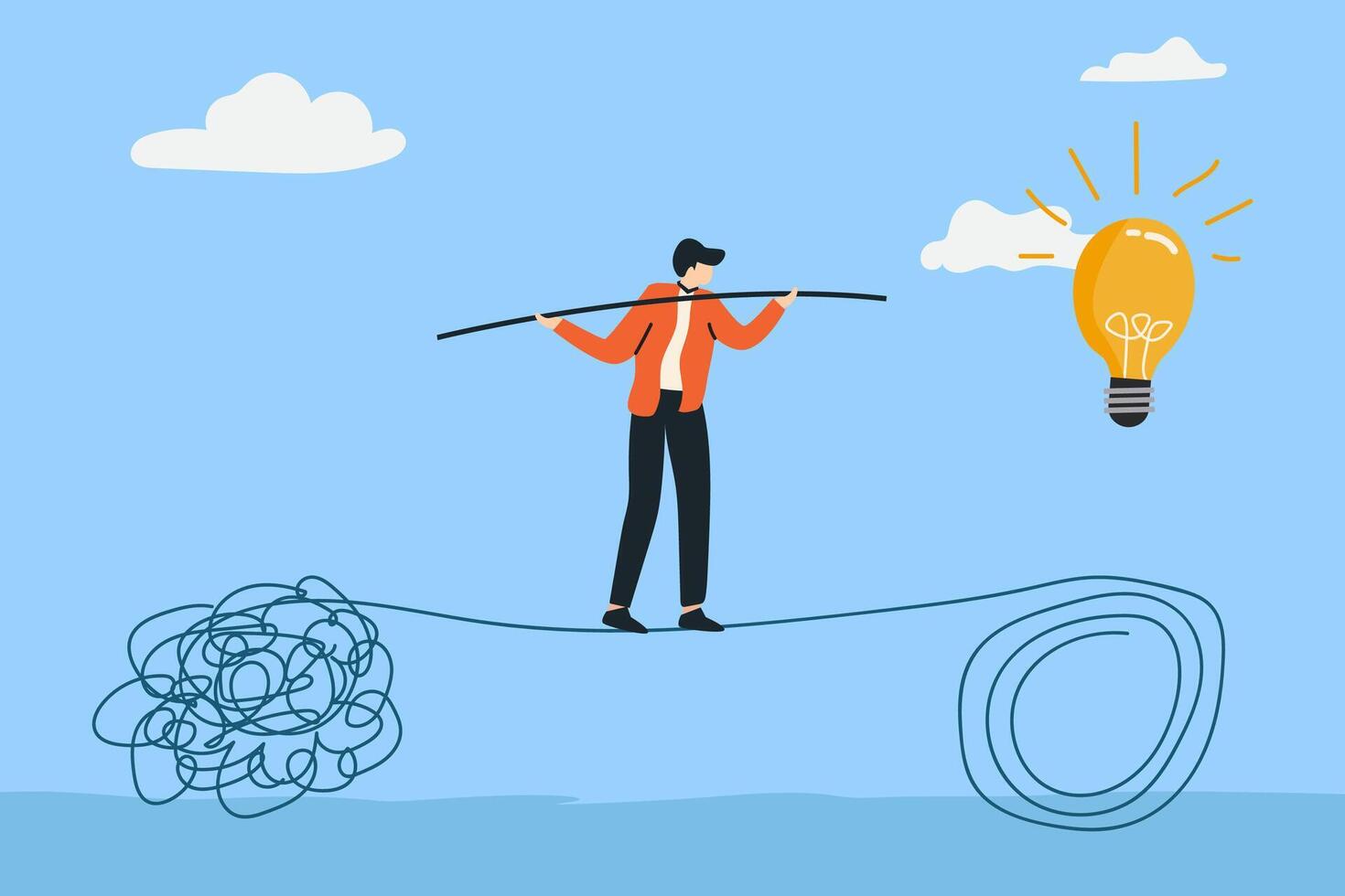 Acrobat walk balance leadership skill lead company in problem. vector