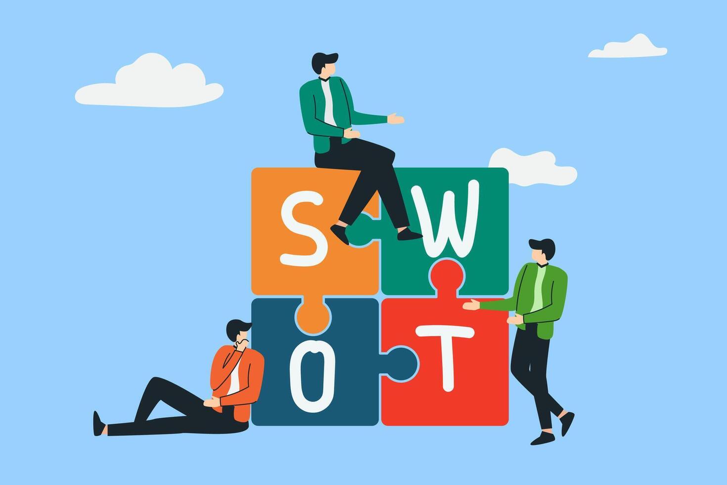 Business people SWOT analysis of business discus with puzzle for thingking concept vector