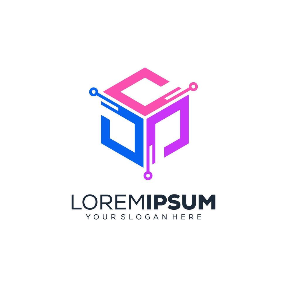 Abstract digital polygon logo design vector