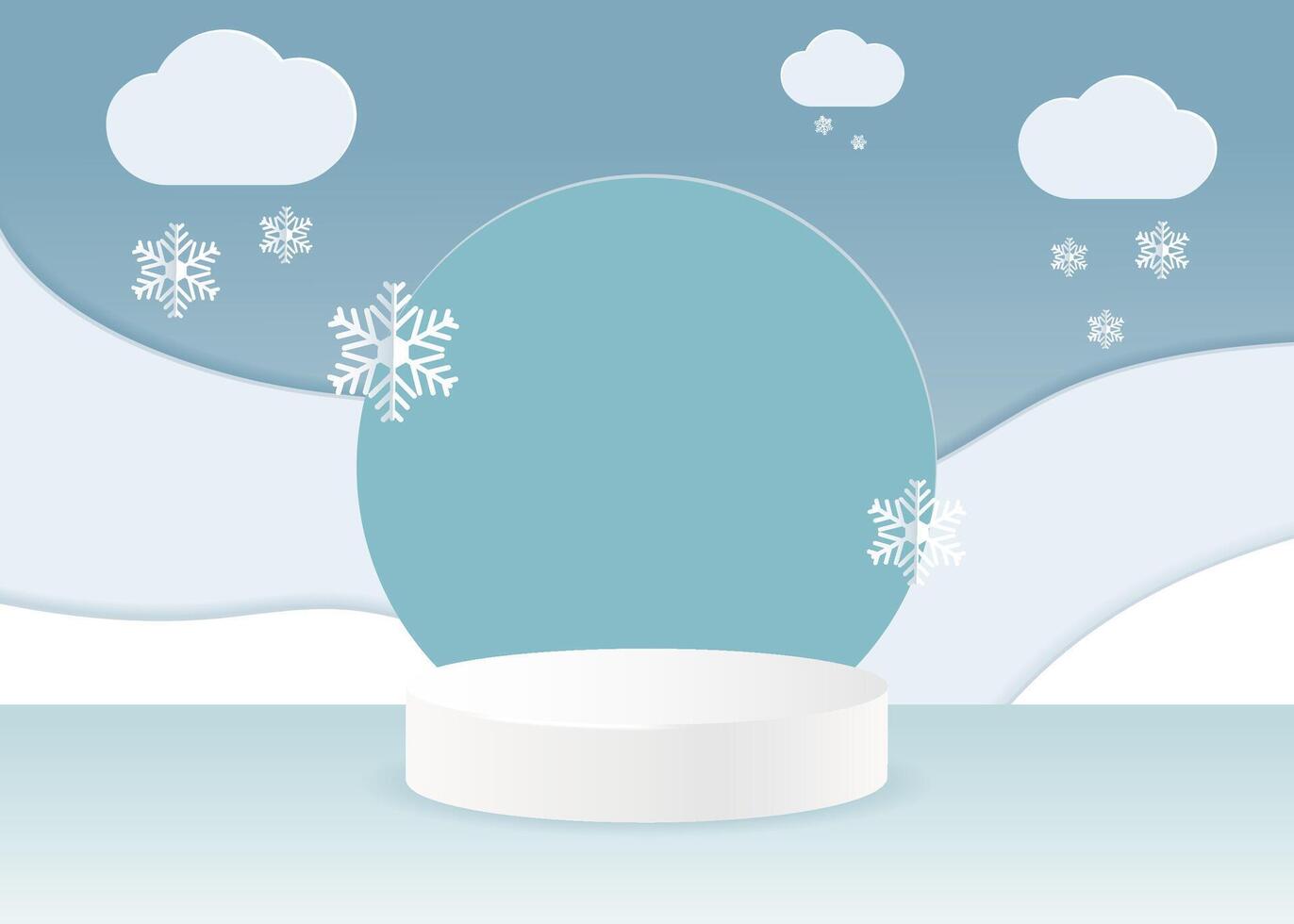 3d podium for product display on christmas background in cut paper style vector