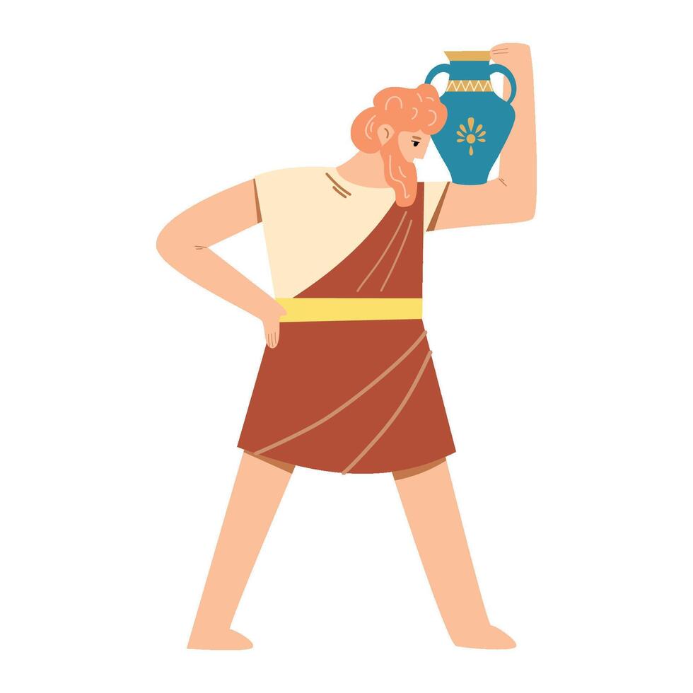 Ancient greek character. Ancient man holding vase. vector