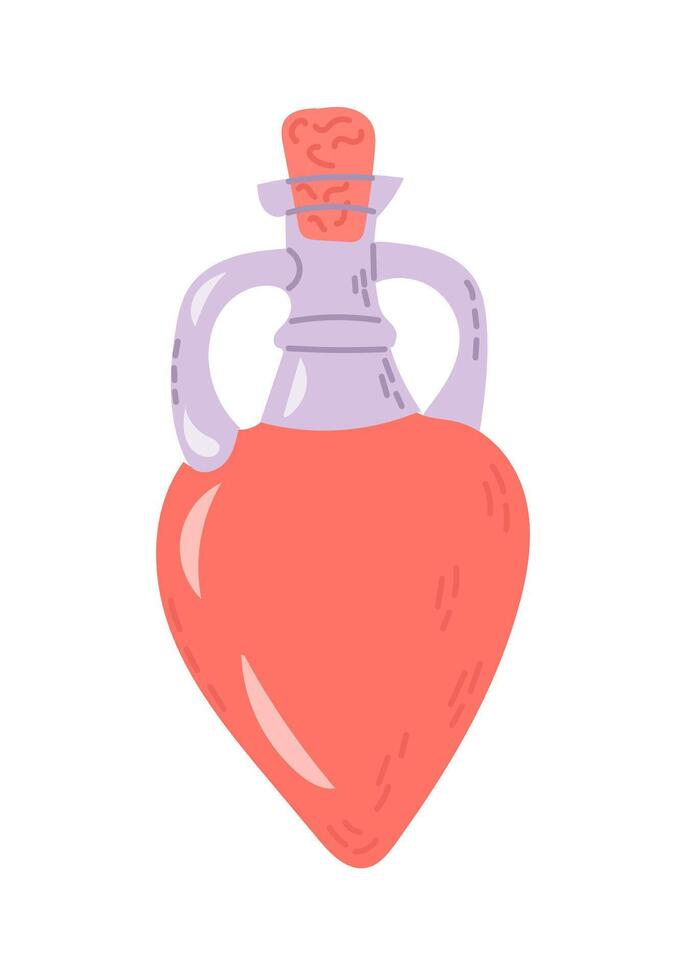 Illustration of a potion bottle with a cork stopper, designed in a whimsical style, resembling a heart shaped container for magical elixir vector
