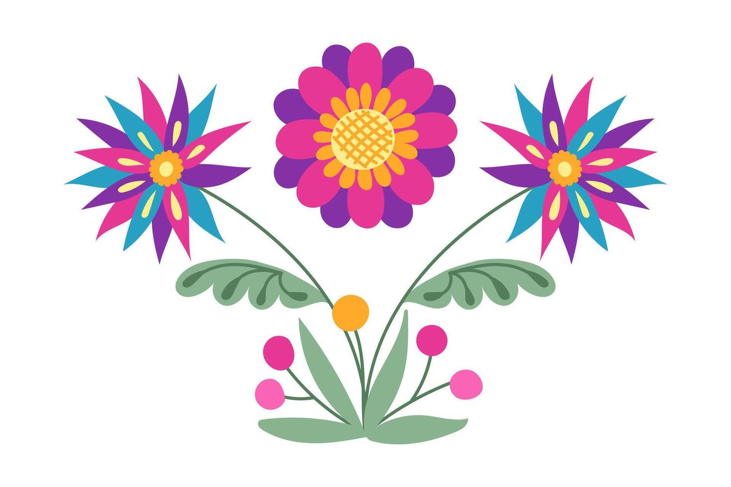 Colorful Floral Illustration Of Mexican Folk Art With Vibrant Flowers Colorful Floral Illustration Of Mexican Folk Art With Vibrant Flowers And Leaves Vector