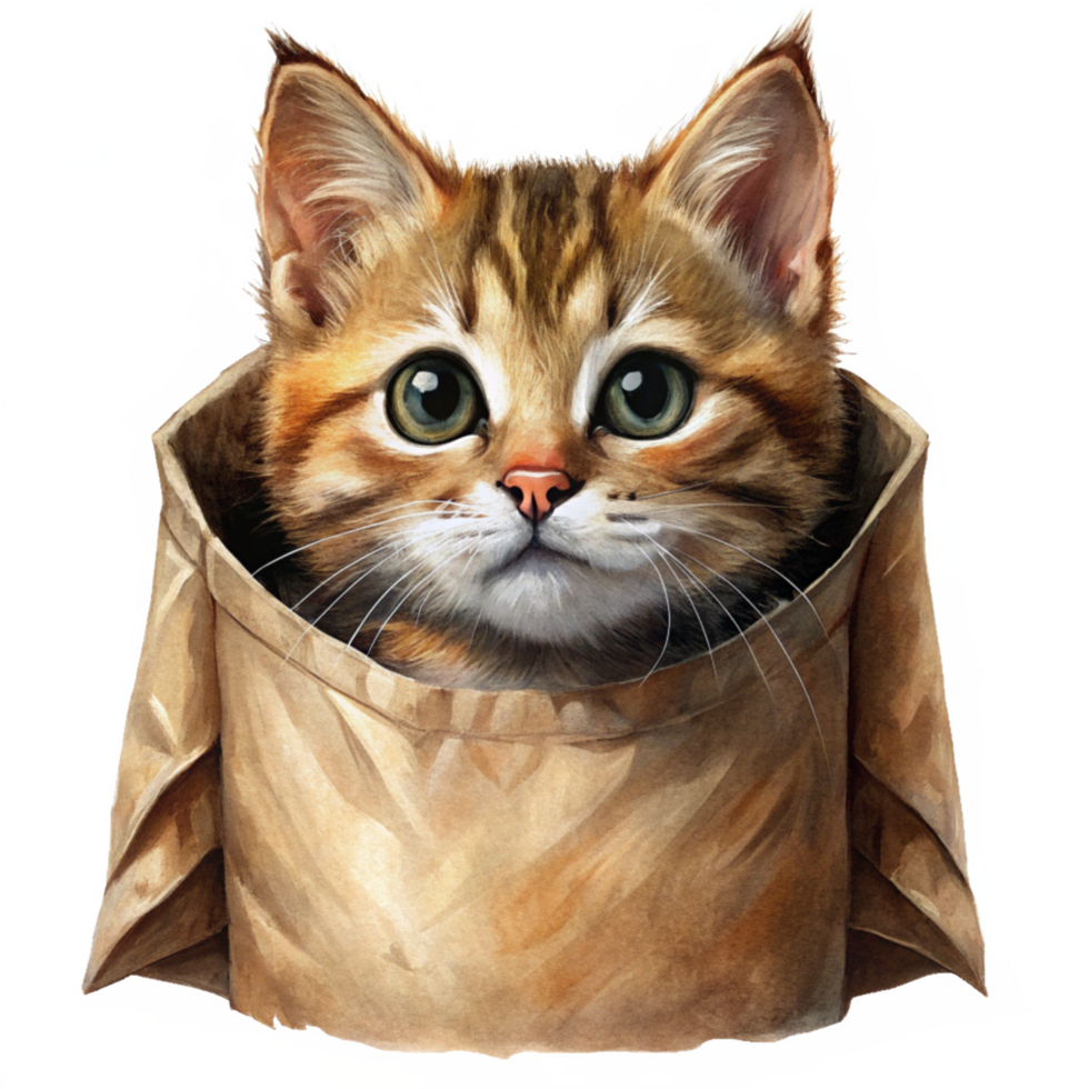 Curious Kitten with Head Out of Grocery Bag png