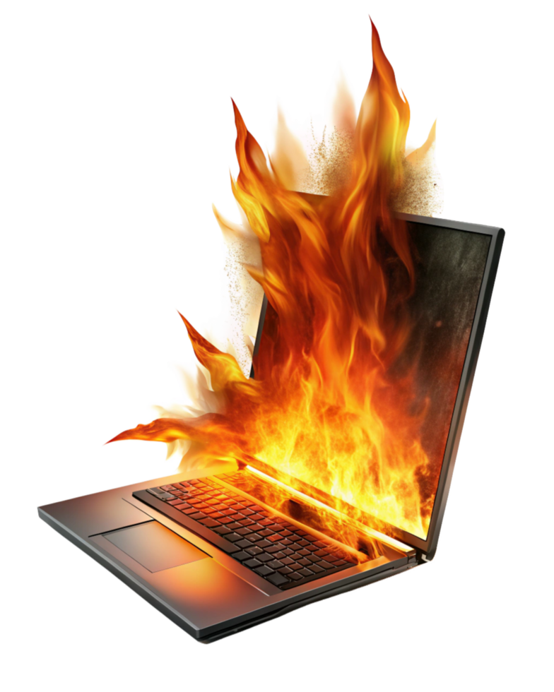 Exploding Laptop with Fiery Sparks png