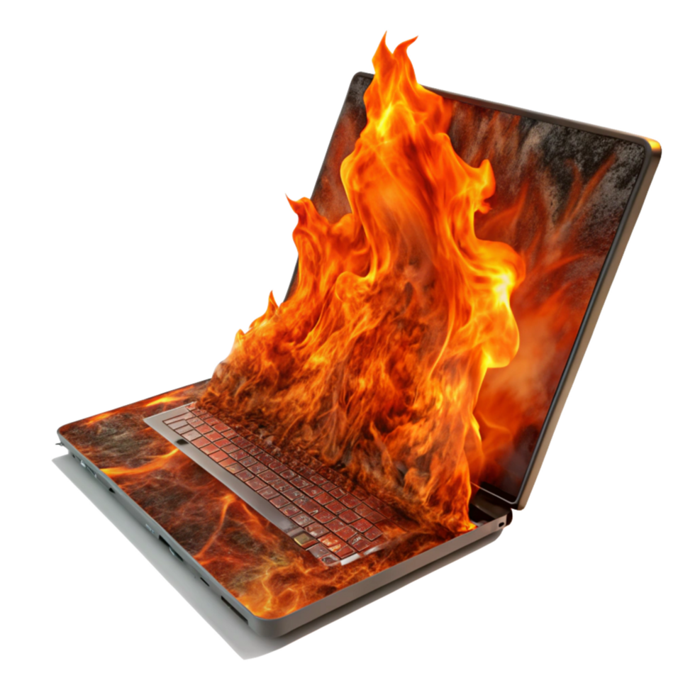 Flaming Laptop Illustration for Digital Use png