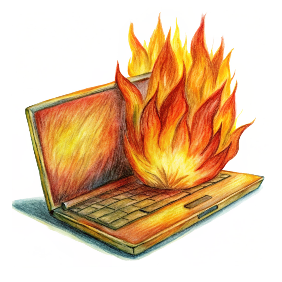 Melting Laptop with Flames Concept png